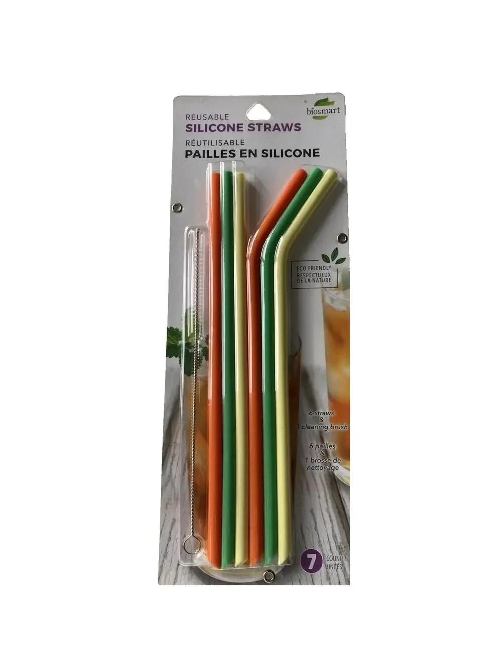 Reusable Silicone Straws w/ Cleaning Spoolie Brush Eco Friendly Drink Accessory